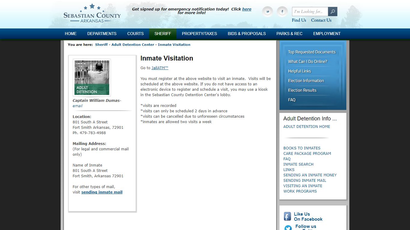 Inmate Visitation - Sebastian County, Arkansas